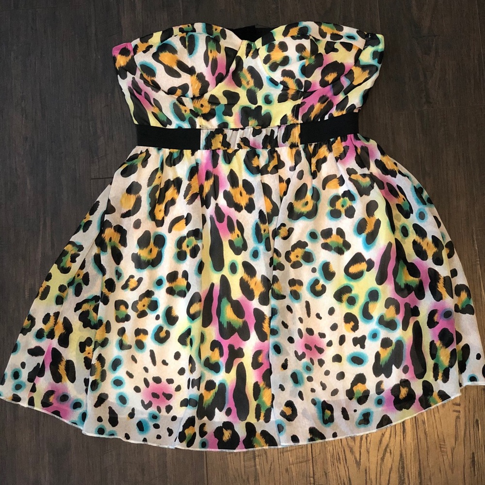 Leopard Multi Color Chiffon Skater Mini Dress
